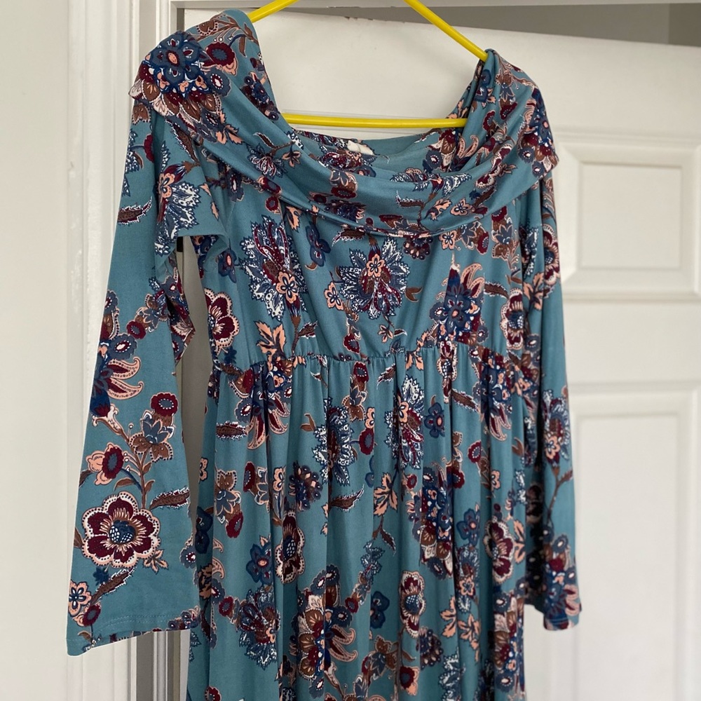 PinkBlush Blue Paisley Off-shoulder Maxi Maternity